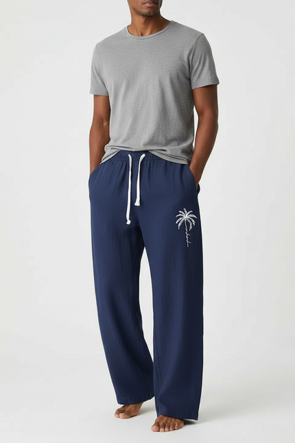 Pantalon Fluide Palmier - Marine Lin