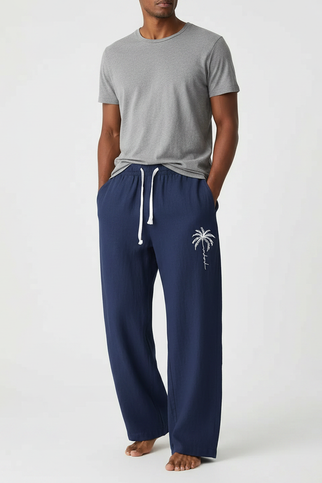 Pantalon Fluide Palmier - Marine Lin