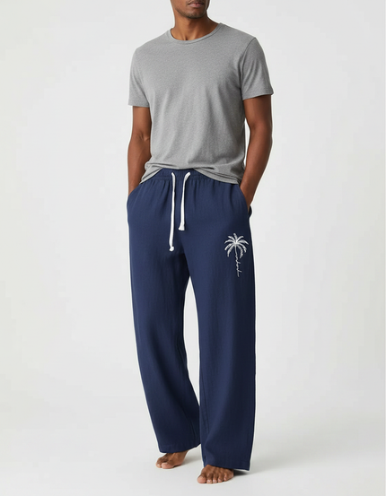 Pantalon Fluide Palmier - Marine Lin