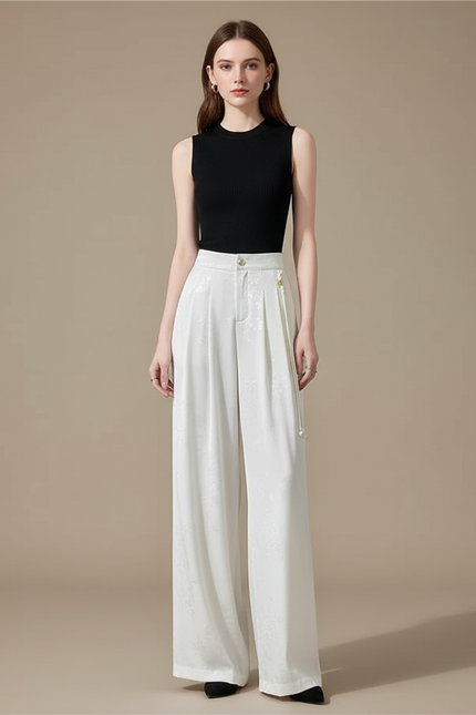 Pantalon Fluide Satin Blanc