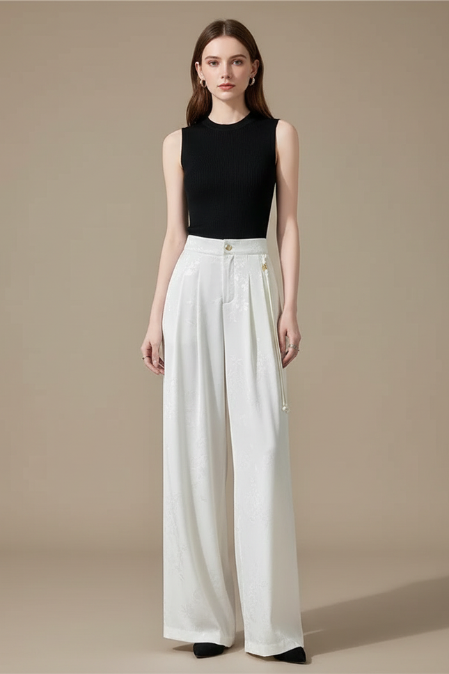Pantalon Fluide Satin Blanc