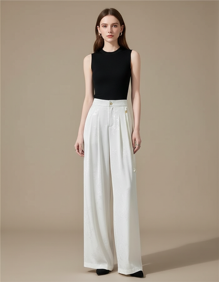Pantalon Fluide Satin Blanc