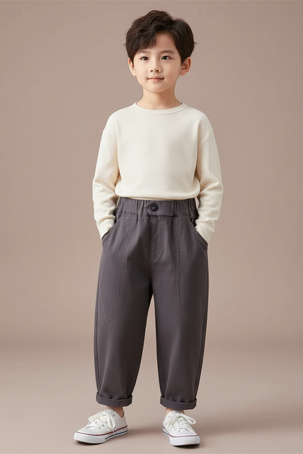 Pantalon Fluide Gris Ample Coton Enfant Décontracté Cargo