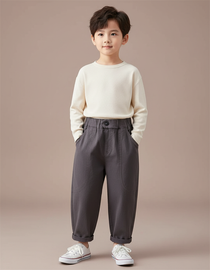 Pantalon Fluide Gris Ample Coton Enfant Décontracté Cargo