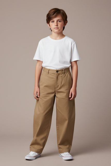 Pantalon Fluide Ample Beige Coton Unisexe Décontracté - Gabardine