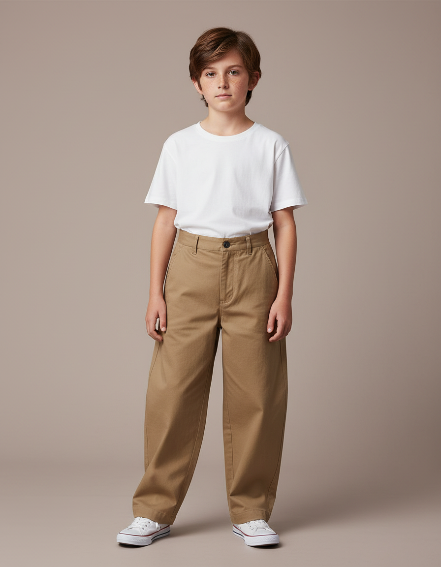 Pantalon Fluide Ample Beige Coton Unisexe Décontracté - Gabardine