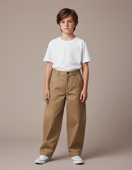 Pantalon Fluide Ample Beige Coton Unisexe Décontracté - Gabardine