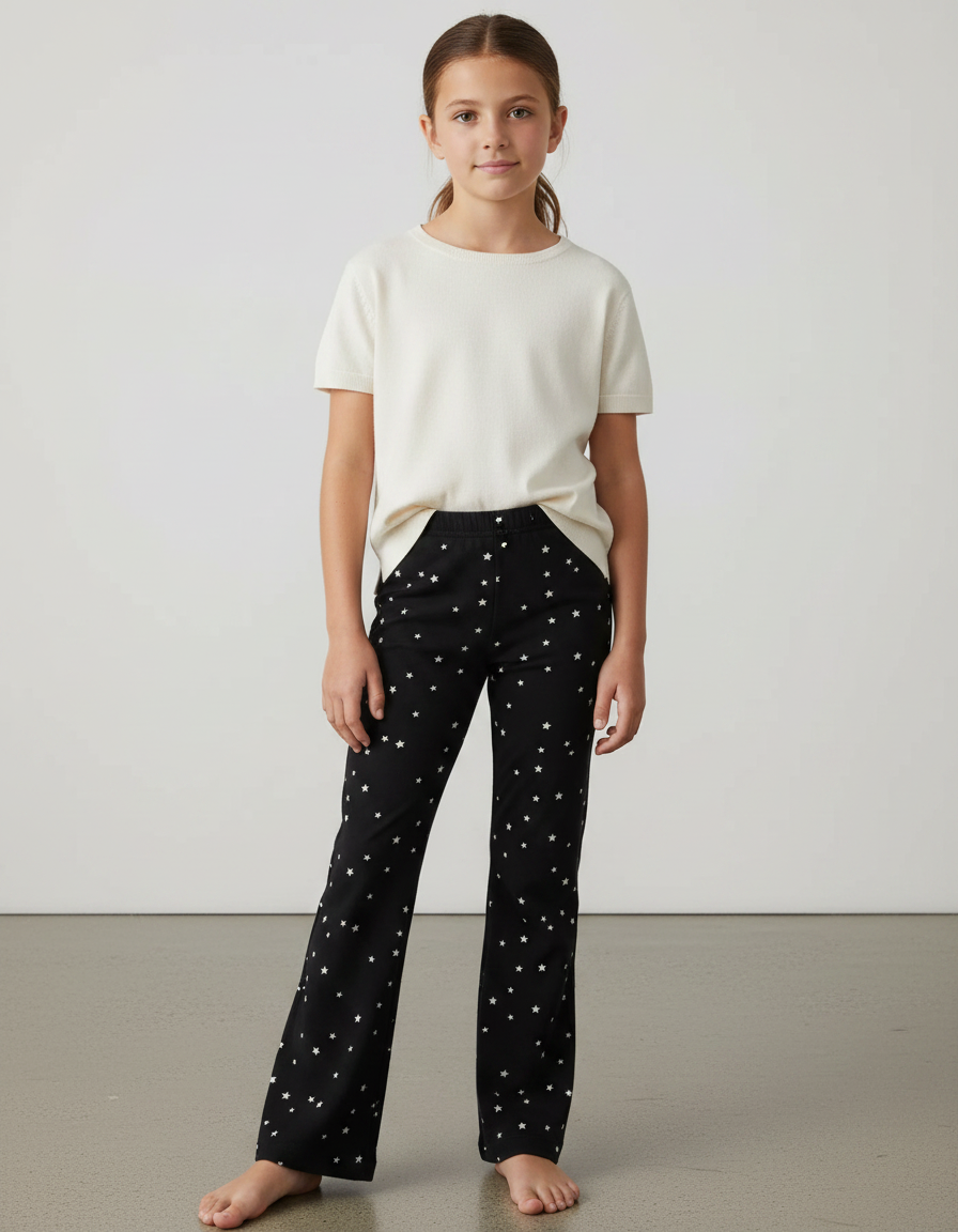 Pantalon Fluide Noir Étoiles Ample Confortable Fille - Maille