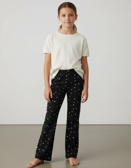 Pantalon Fluide Noir Étoiles Ample Confortable Fille - Maille