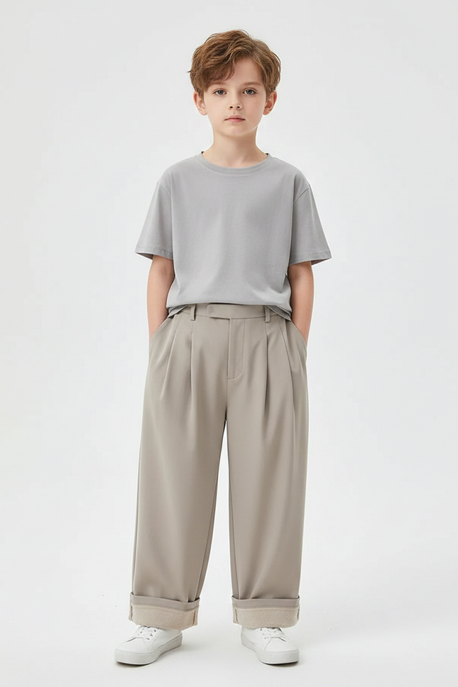 Pantalon Fluide Kaki Ample Plissé Décontracté Enfant - Polyester