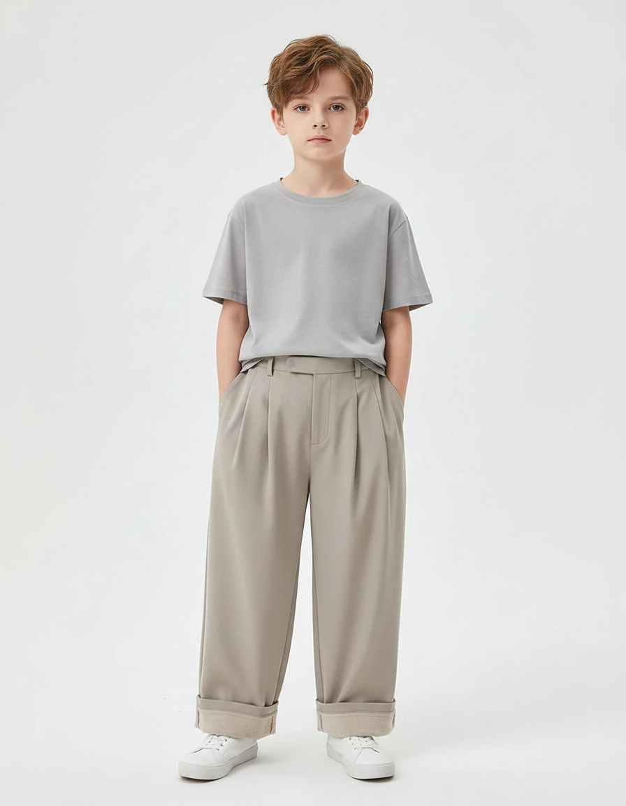 Pantalon Fluide Kaki Ample Plissé Décontracté Enfant - Polyester