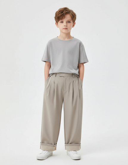 Pantalon Fluide Kaki Ample Plissé Décontracté Enfant - Polyester