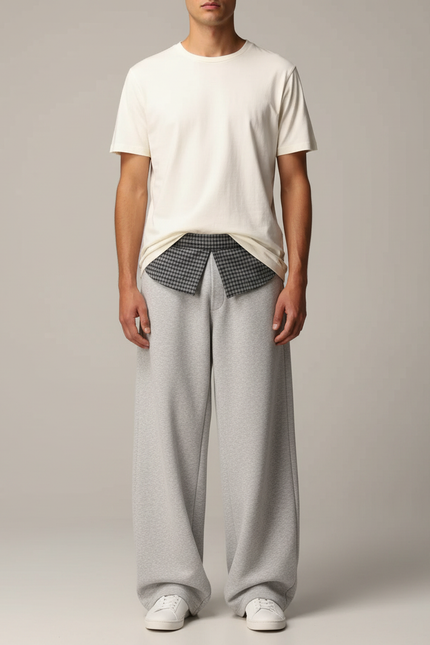 Pantalon Fluide Gris Ample Coton Décontracté Homme - Molleton