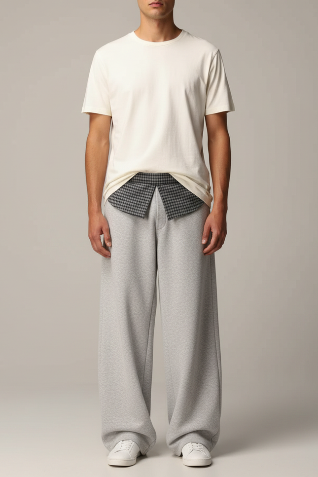 Pantalon Fluide Gris Ample Coton Décontracté Homme - Molleton