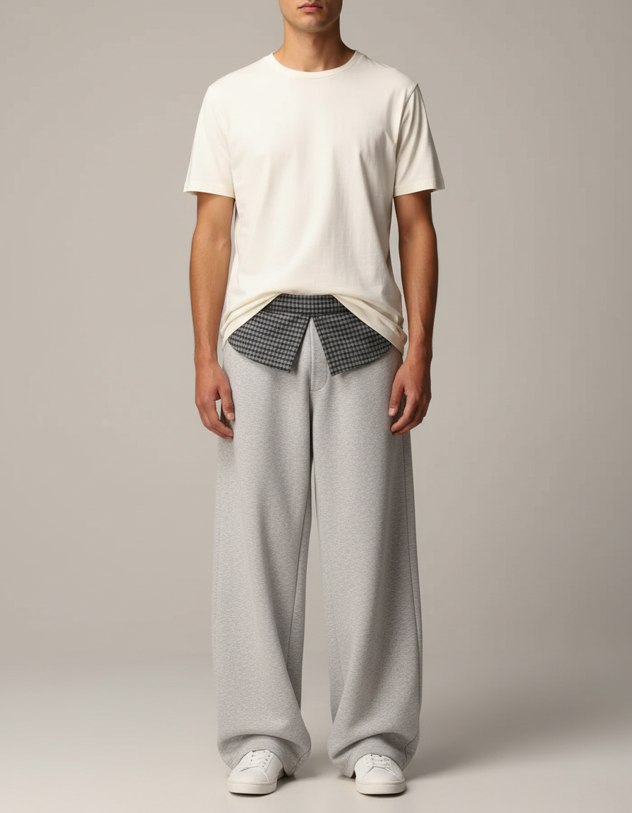 Pantalon Fluide Gris Ample Coton Décontracté Homme - Molleton