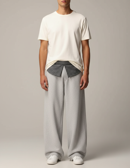 Pantalon Fluide Gris Ample Coton Décontracté Homme - Molleton