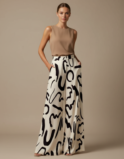 Pantalon Fluide Imprimé Large Élégant Femme - Viscose