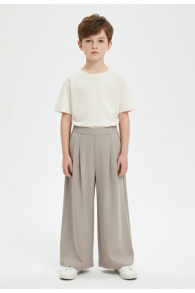 Pantalon Fluide Gris Ample Plissé Décontracté Enfant - Polyester