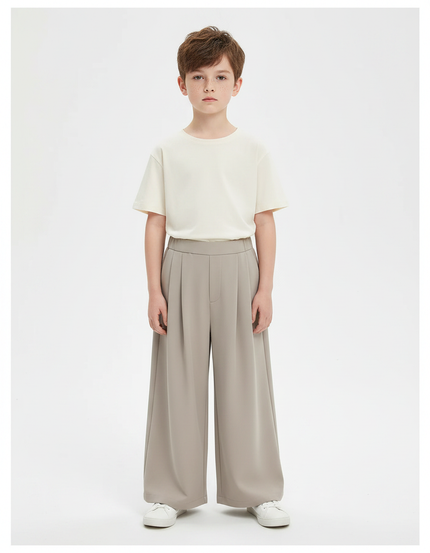 Pantalon Fluide Gris Ample Plissé Décontracté Enfant - Polyester
