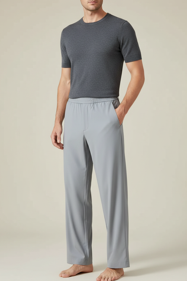 Pantalon Fluide Gris Clair Homme Décontracté Ample - Polyester