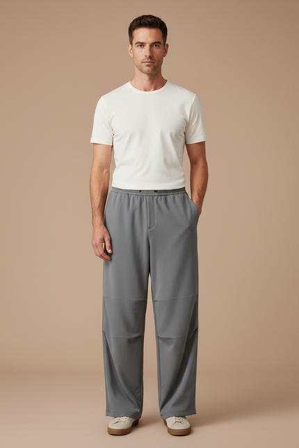 Pantalon Fluide Gris Ample Décontracté Homme - Polyester