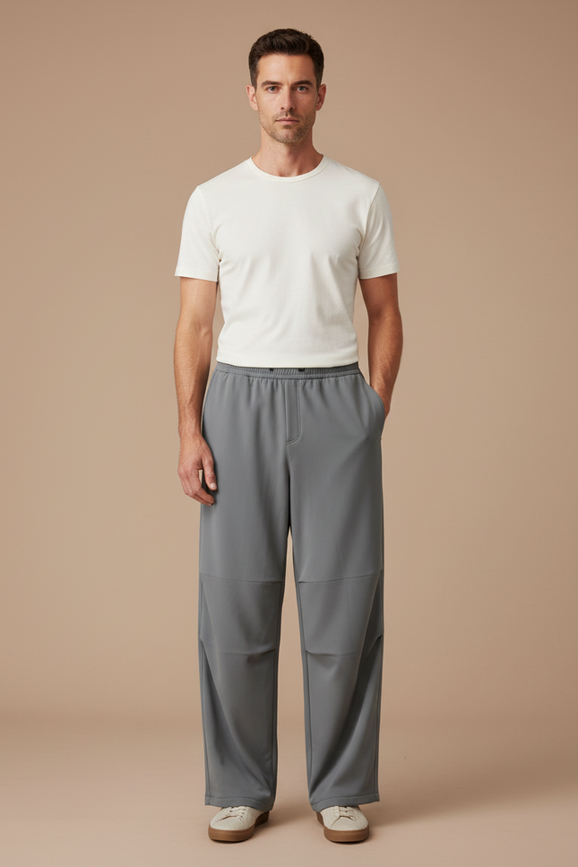 Pantalon Fluide Gris Ample Décontracté Homme - Polyester