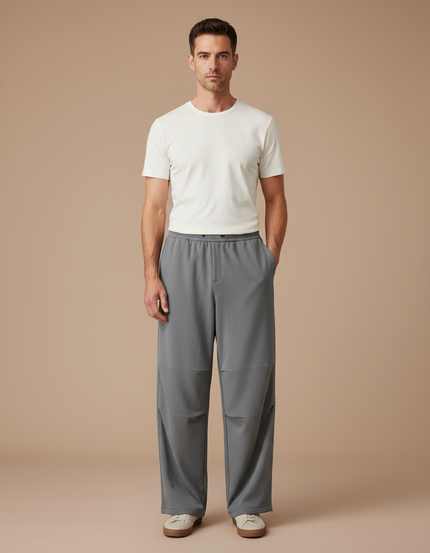 Pantalon Fluide Gris Ample Décontracté Homme - Polyester