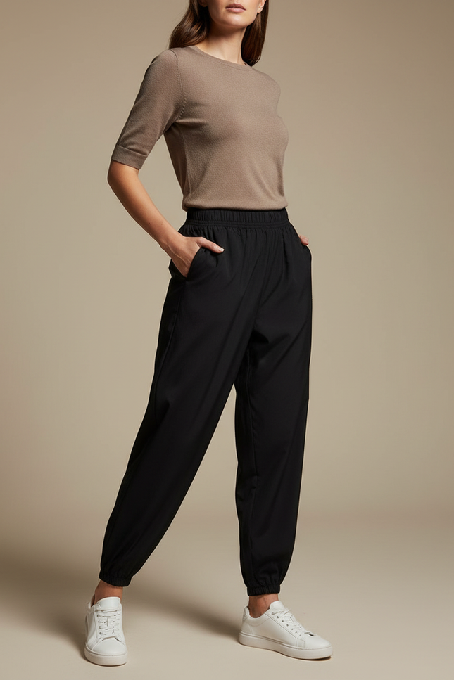Pantalon Fluide Noir Ample Décontracté Sportif Femme - Polyester