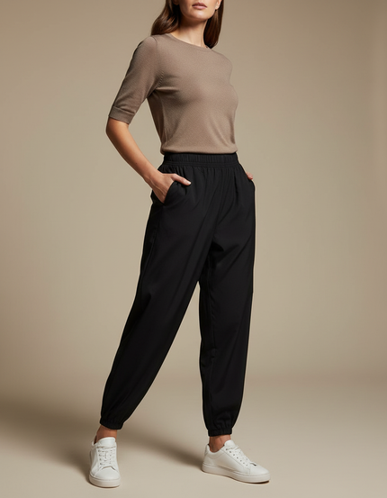 Pantalon Fluide Noir Ample Décontracté Sportif Femme - Polyester