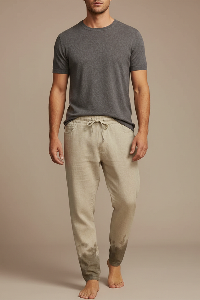 Pantalon Fluide Beige Coton Lin Dégradé Décontracté Homme