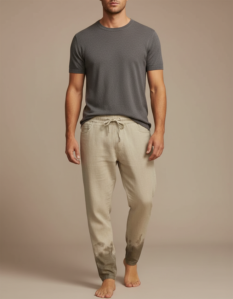 Pantalon Fluide Beige Coton Lin Dégradé Décontracté Homme