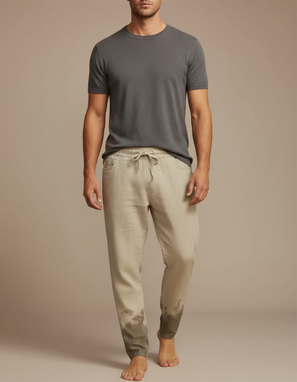 Pantalon Fluide Beige Coton Lin Dégradé Décontracté Homme