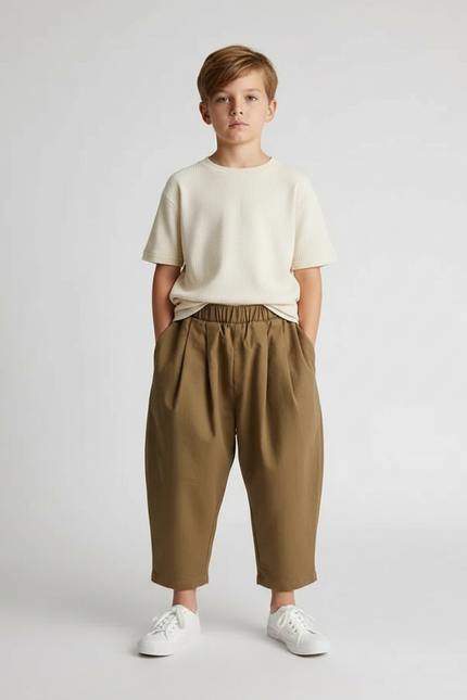 Pantalon Fluide Kaki Ample Décontracté Enfant Coton