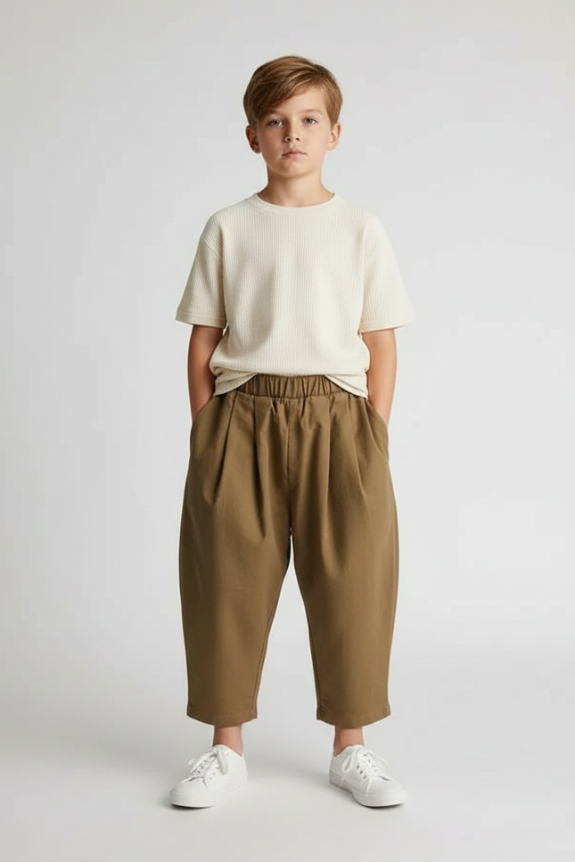Pantalon Fluide Kaki Ample Décontracté Enfant Coton