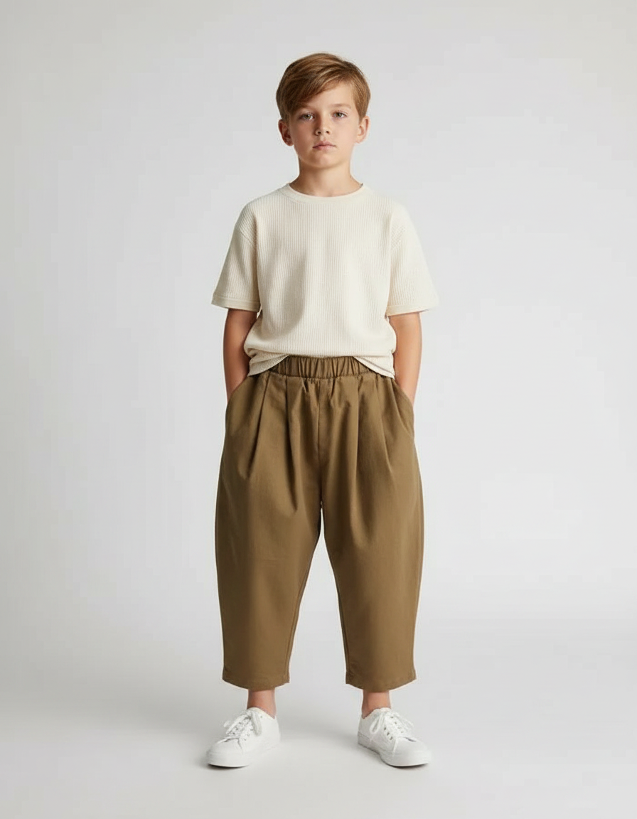 Pantalon Fluide Kaki Ample Décontracté Enfant Coton