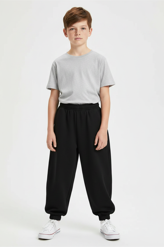 Pantalon Fluide Noir Ample Coton Sport Garçon - Molleton