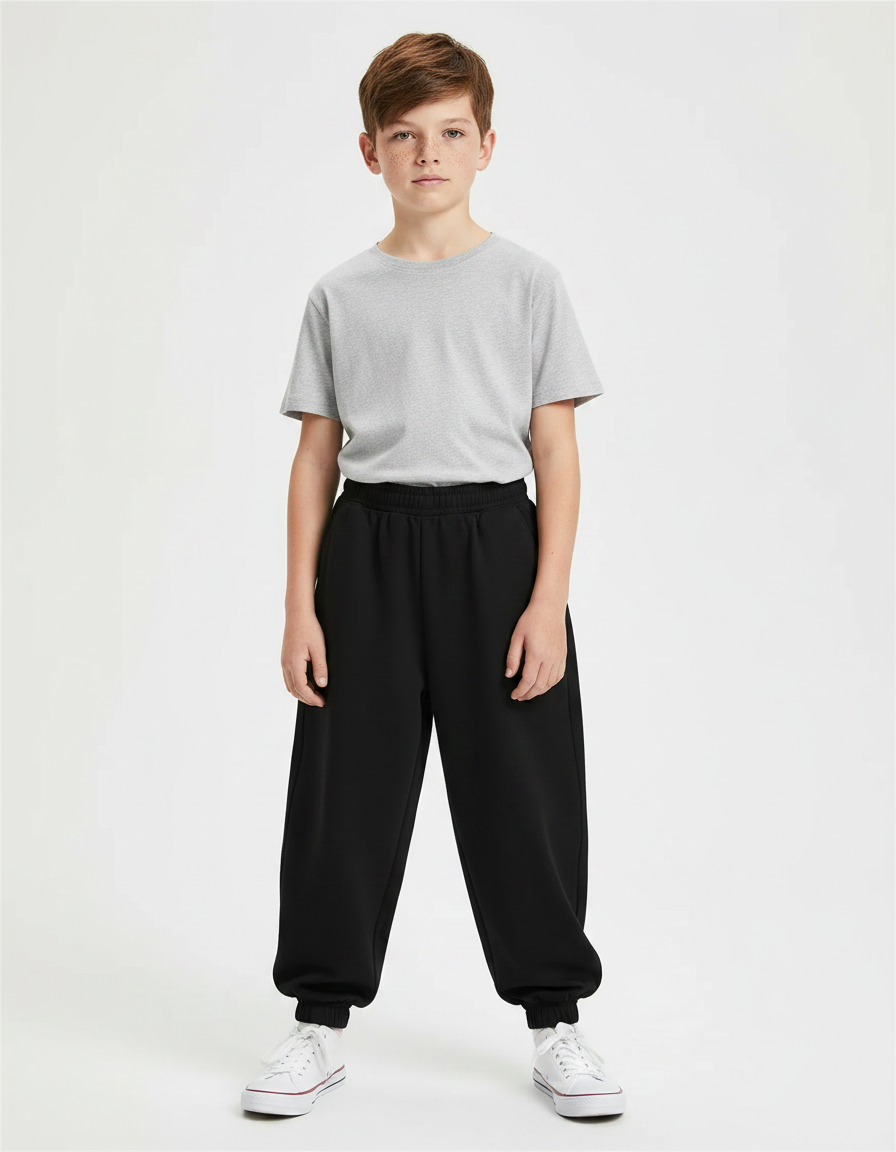 Pantalon Fluide Noir Ample Coton Sport Garçon - Molleton