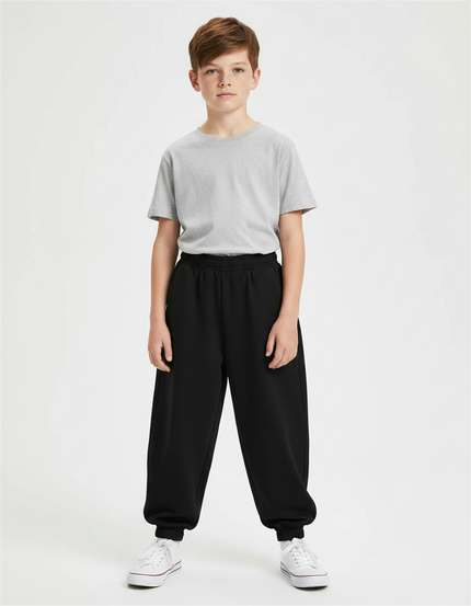 Pantalon Fluide Noir Ample Coton Sport Garçon - Molleton