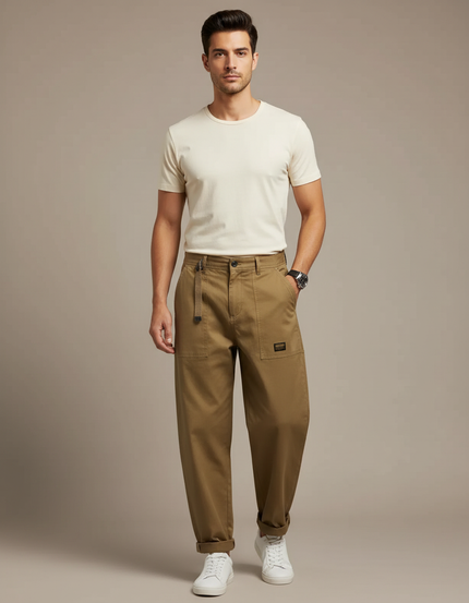 Pantalon Fluide Kaki Ample Coton Décontracté Vintage Homme