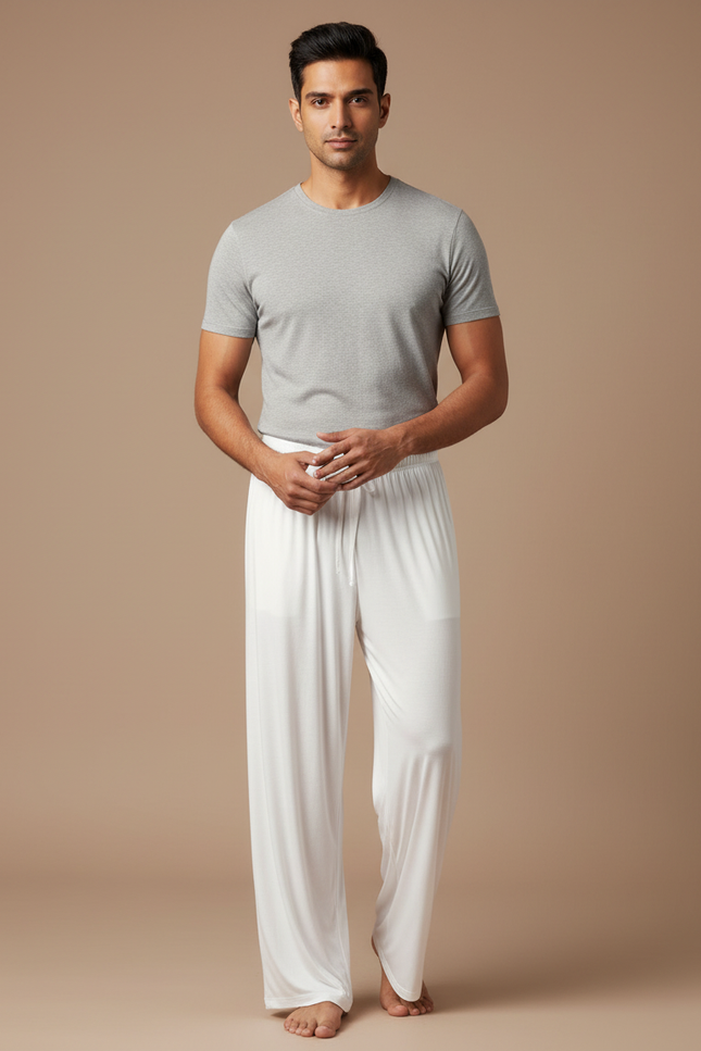 Pantalon Fluide Blanc Ample Confortable Décontracté Homme - Viscose