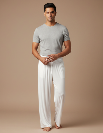 Pantalon Fluide Blanc Ample Confortable Décontracté Homme - Viscose