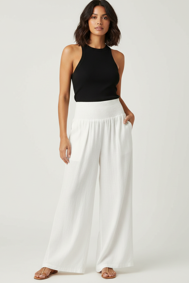 Pantalon Fluide Femme Lin - Blanc
