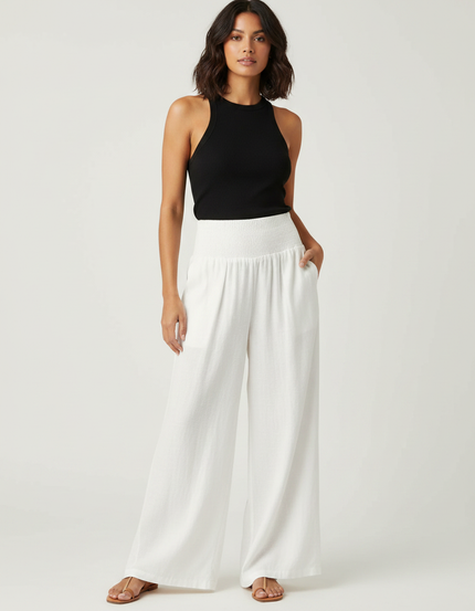Pantalon Fluide Femme Lin - Blanc