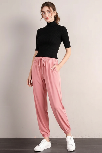 Pantalon Fluide Femme Rose - Viscose