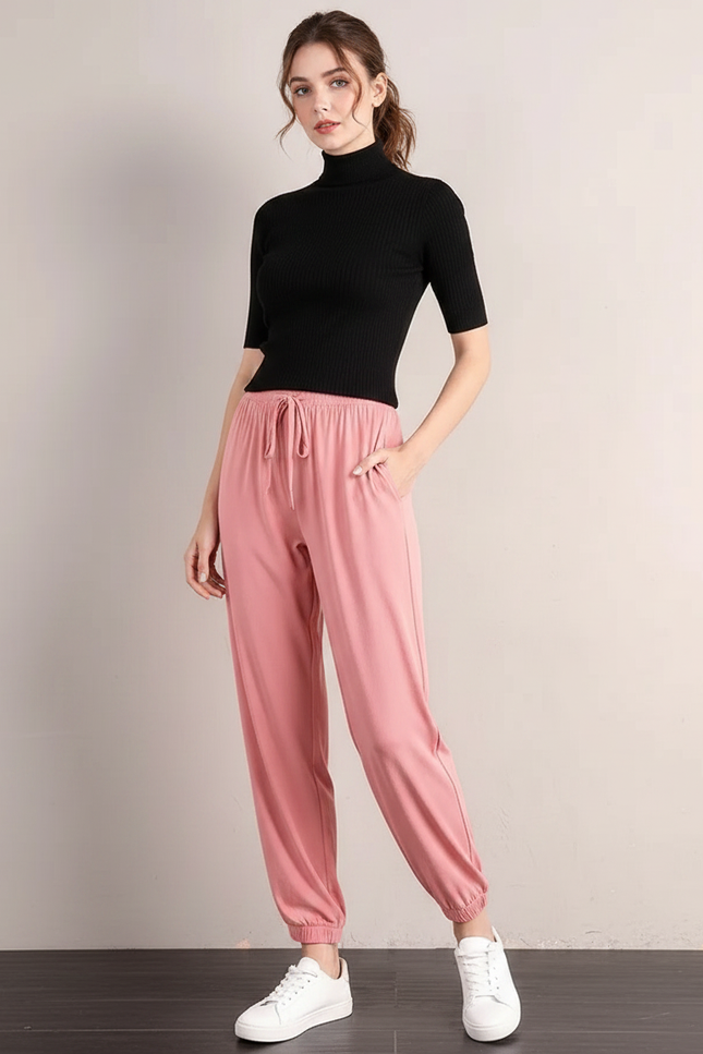 Pantalon Fluide Femme Rose - Viscose