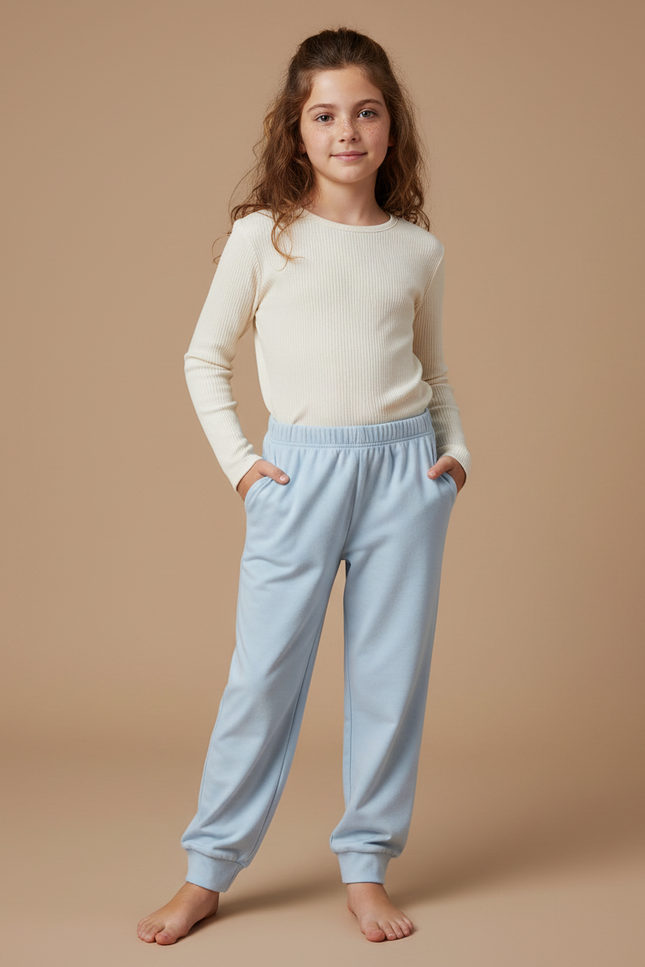 Pantalon Fluide Bleu Ciel Ample Doux Enfant Confortable - Molleton