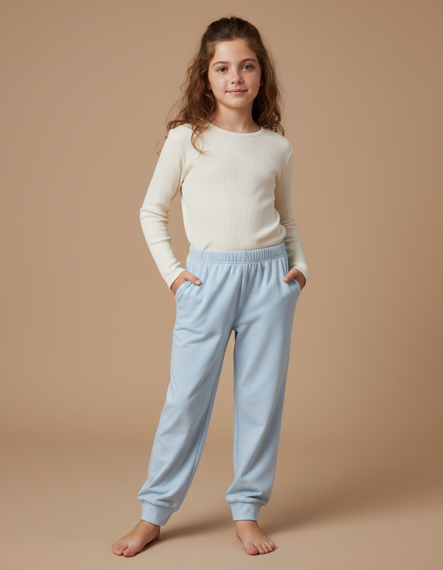 Pantalon Fluide Bleu Ciel Ample Doux Enfant Confortable - Molleton