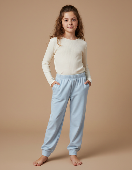 Pantalon Fluide Bleu Ciel Ample Doux Enfant Confortable - Molleton