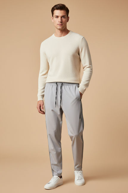 Pantalon Fluide Gris Athlétique Rayé Léger Sportswear Homme - Polyester