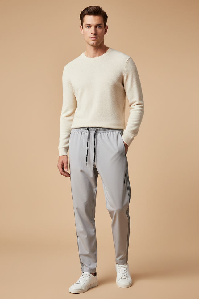 Pantalon Fluide Gris Athlétique Rayé Léger Sportswear Homme - Polyester